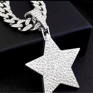 Silver clover star Cuban  link chain certified real🪙